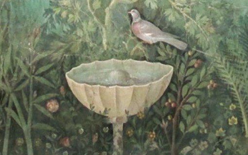 Mosaïque de Pompéi représentant un oiseau posé sur le bord d'un bassin