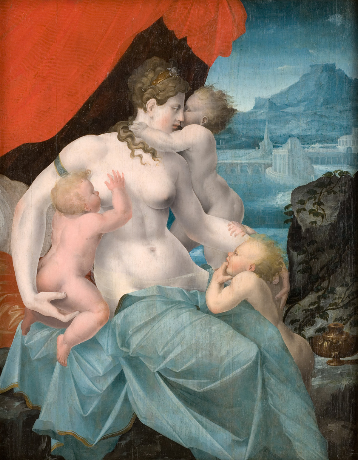 Tableau de Jean Cousin montrant une femme entourée de bébés.
